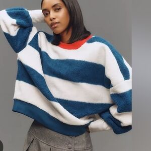 Anthropologie Maeve  Sherpa Fleece Stripe Sweater